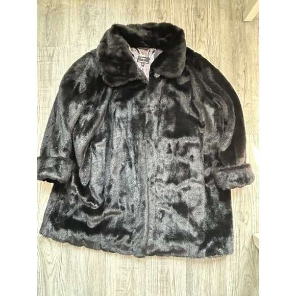 Dennis by Dennis Basso Womens Black Faux Fur Open Front Jacket Coat Plus Size 3X - Picture 1 of 11